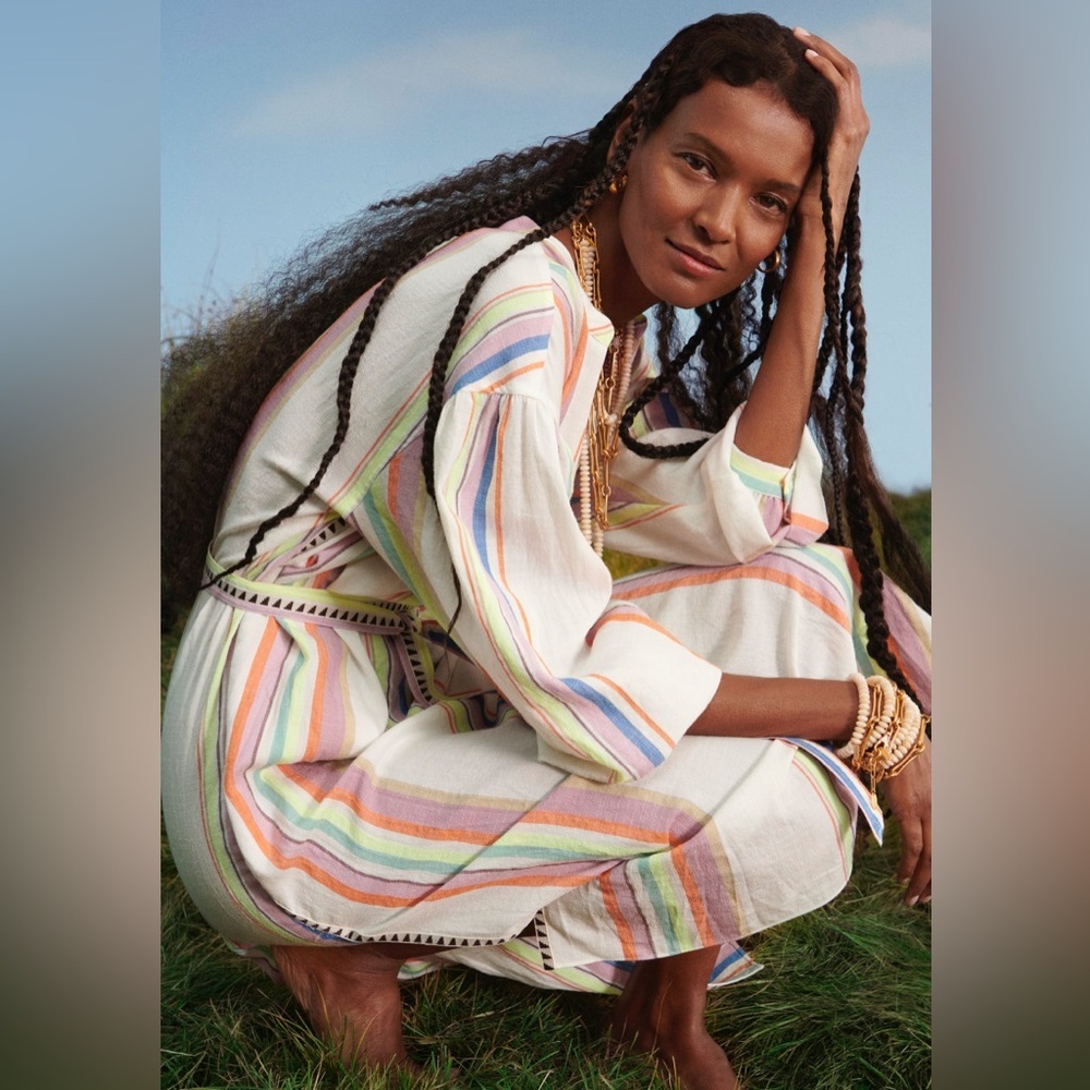H&M x Lemlem Kaftan Dress Colorful Striped Lyocell